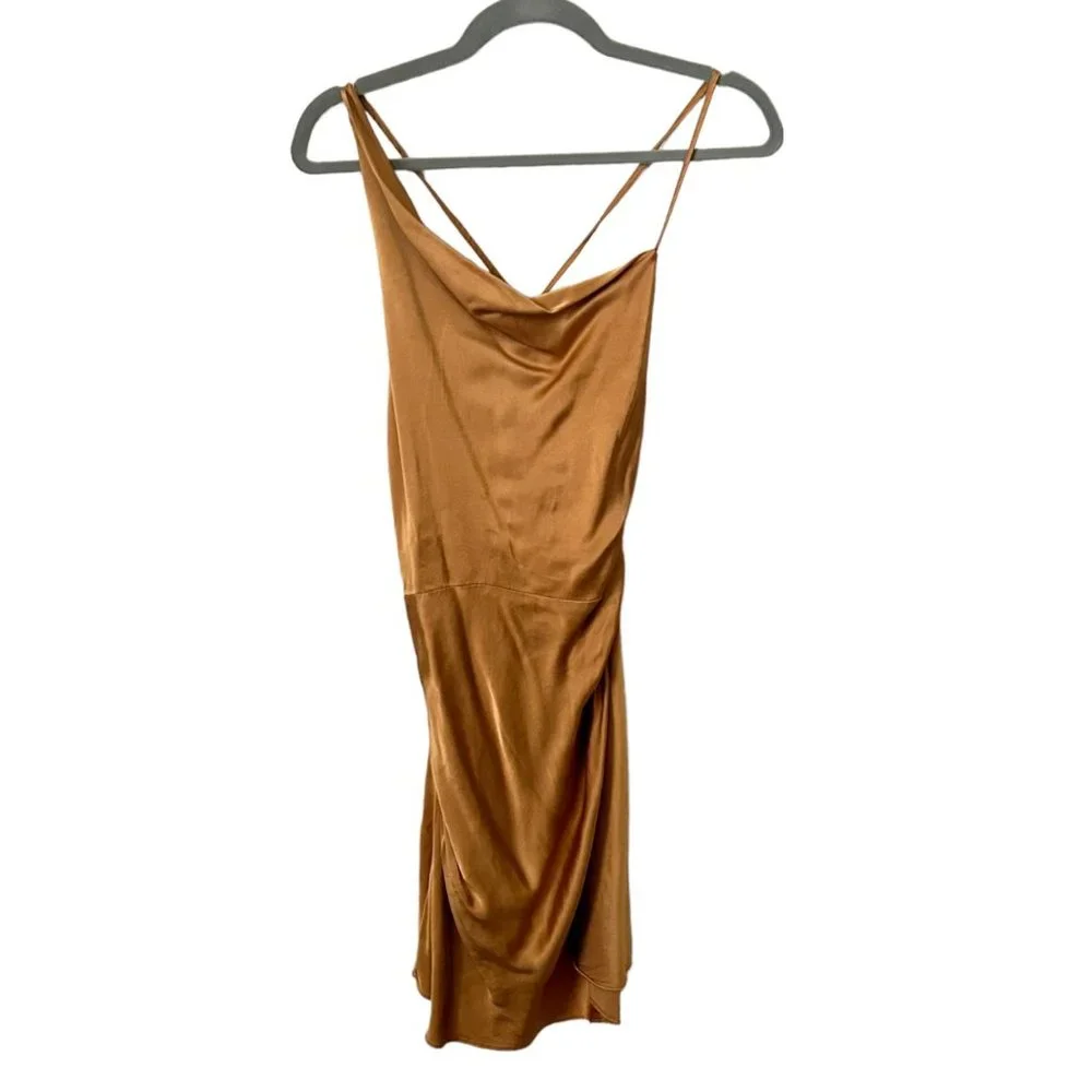 Shona Joy Alma Asymmetrical Bias Cowl Mini Dress in Saffron Size 10